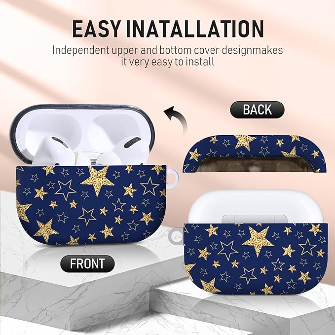 for Airpods Pro Case, Cute Cool Golden Stars Pattern TPU Soft Cases for Airpods Pro Case 1st Gen, Shockproof for Airpods Pro 2019 Case Men Women with Cleaner Kit & Keychain