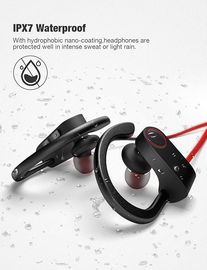 Otium Bluetooth Headphones,Wireless Earbuds IPX7 Waterproof Sports Earphones with Mic HD Stereo Sweatproof in-Ear Earbuds Gym Running Workout 15 Hour Battery Sound Isolation Headsets