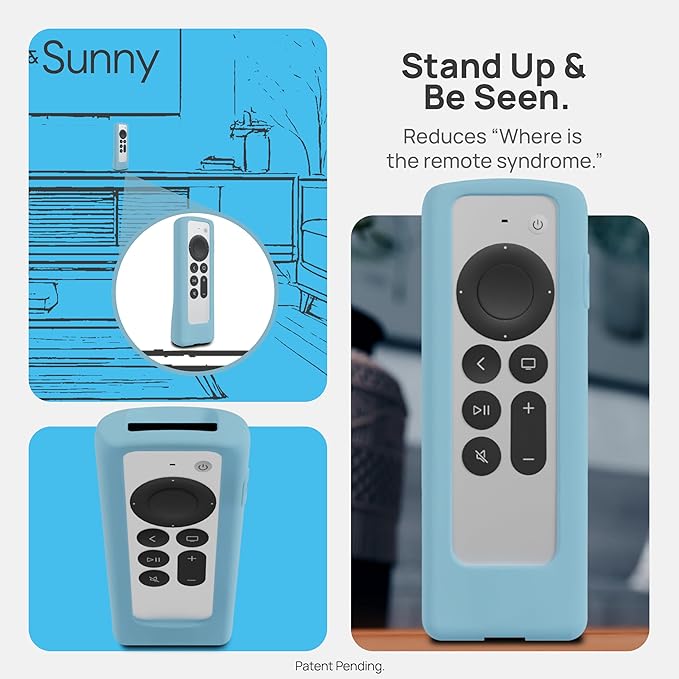 GripStand™ Apple TV Remote Cover, Scratch-Resistant Silicone Case Compatible with AirTag, Fits Siri Apple TV 4K/HD (2nd & 3rd Gen), Stand-Up Design, Enhanced Grip, Sky Glow by 73&Sunny