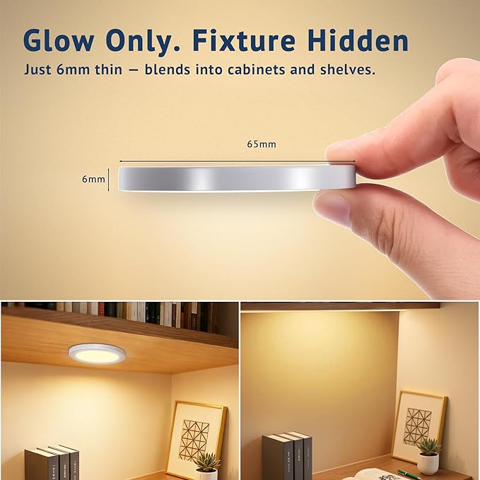 Smart Puck Lights 4 Pack, Plug-in Under Cabinet Lighting for Kitchen, Closet & Shelf, App, Voice & Hand Control, Works with Alexa & Google Home, Dimmable & Adjustable Warm to Cool White Light
