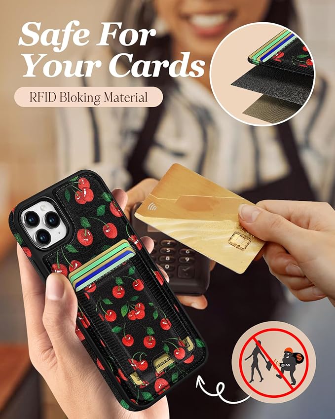 Shorogyt for iPhone 11 Pro Max Wallet Case - Fits 5 Cards, Compatible with Magsafe Detachable Magnetic Credit Card Holder Leather Cardholder Cute Phone Cover Women Girls for Apple 11 ProMax, Cherry