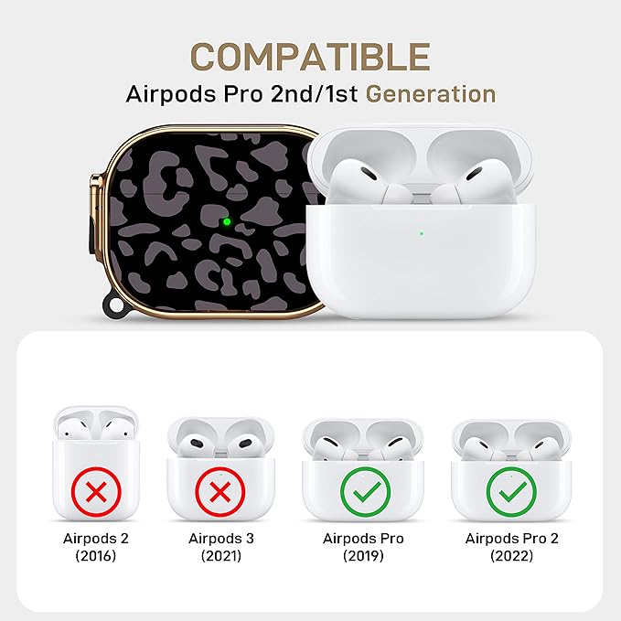 Maxjoy for AirPods Pro 2nd/1st Generation Case with Lock, Cute AirPods Pro 2 Case Lock Protective AirPod Pro Cover for Women Men with Keychain for Airpod Pro (2023/2022/2019), Grey Leopard