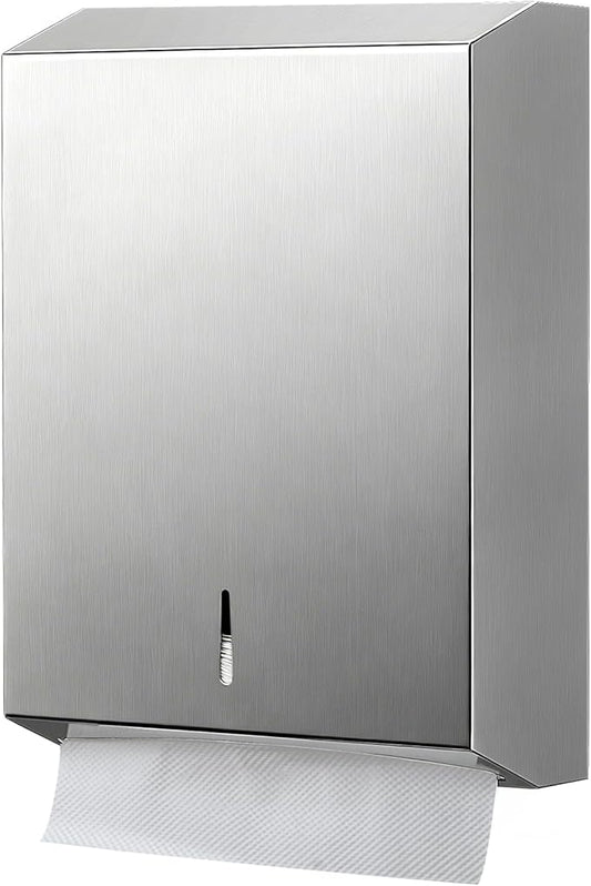 Paper Towel Dispenser Wall Mount, Keyless Magnetic Closure, Brushed Stainless Steel Bathroom Paper Towel Holder, Holds 500 Multifold or 400 C-Fold Towels, Ideal for Bathroom, Kitchen & Home