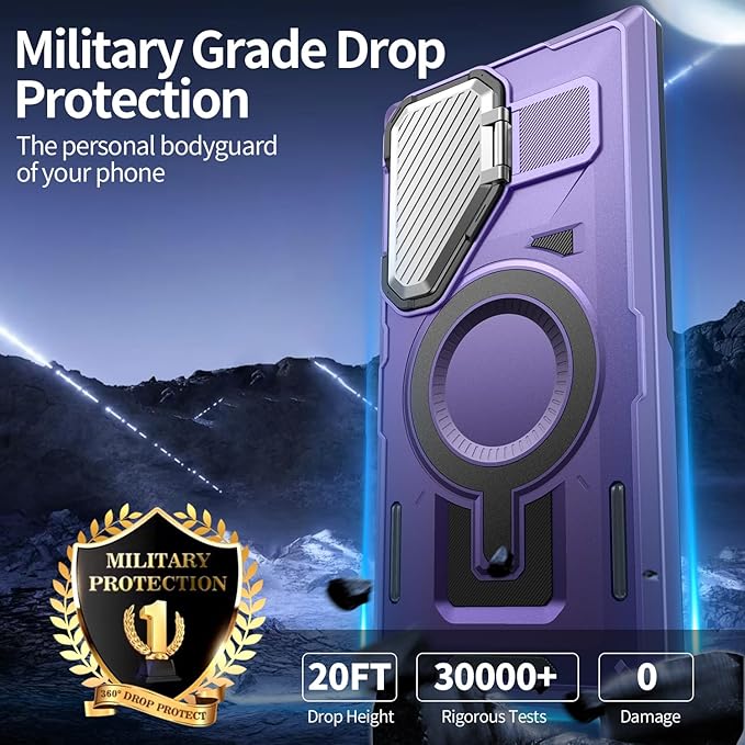 Camera Stand Case for Galaxy S25 Ultra, [Compatible with MagSafe][Lens Cover] 2024 Version Military Grade Protective Soft Case for Samsung Galaxy S25 Ultra 6.86" Men Women, Purple
