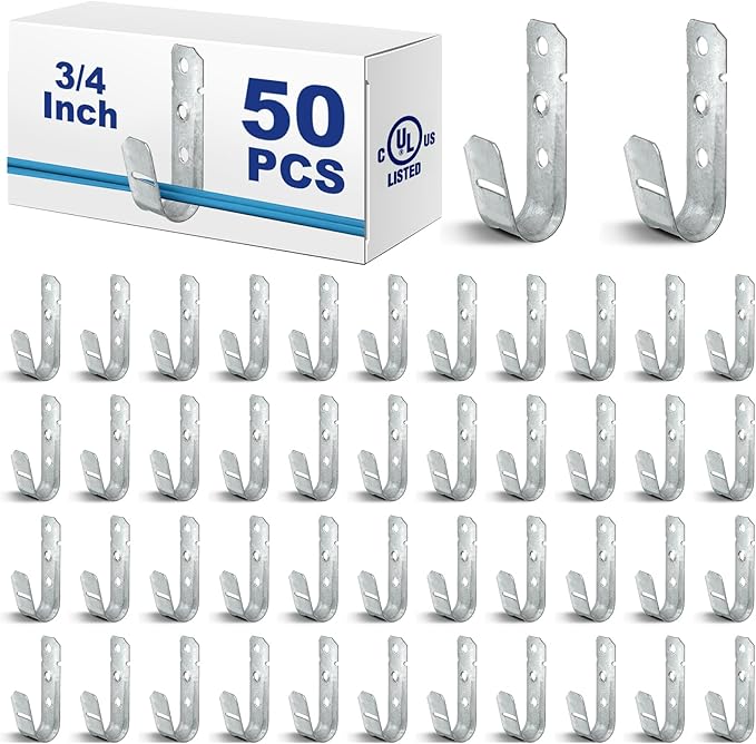Gisafai J Hooks for Hanging, Heavy Duty J Hooks, Metal Cable Hook for Wire Management, Ul Certification, G60 Galvanized Steel(3/4 Inch)