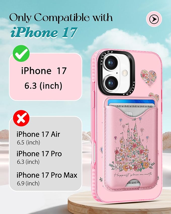 Toycamp for iPhone 17 Case - Compatible with Magsafe Credit Card Holder Wallet Magnetic Cute Women Teen Girls Kawaii Girly Unique Castle Design Phone Cover for Apple 17 Air