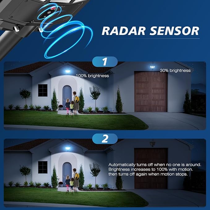 Sunwish 5000W Solar Street Lights Outdoor, Solar Lights Outdoor Waterproof 6500K LED Flood Light with Motion Sensor, Wide Angle Dusk to Dawn Security Lighting for Yard, Parking Lot (2-Pack)