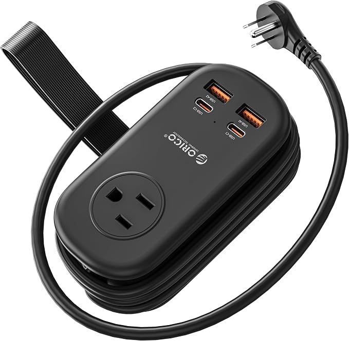 ORICO 65W GaN Travel Power Strip with 3 Outlets & 4 USB Ports (2 USB C)