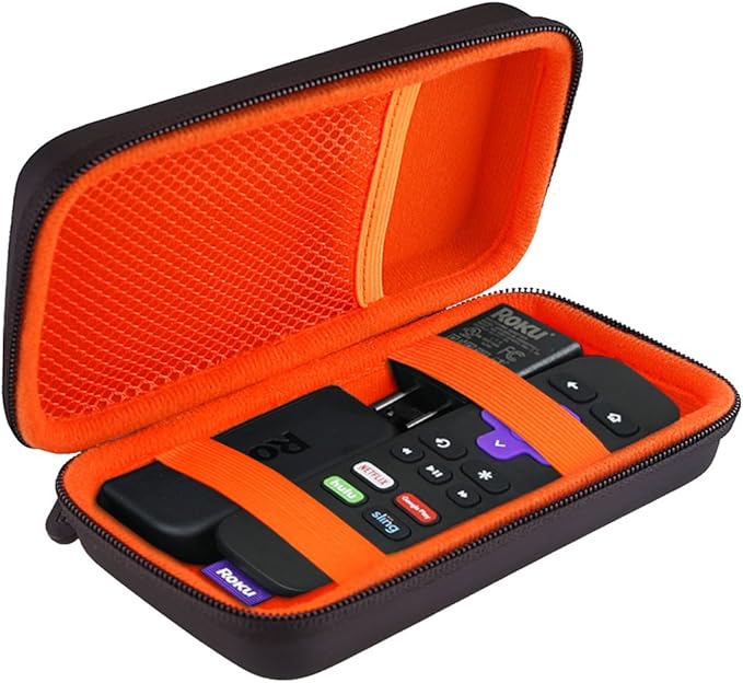 BOVKE Hard Case for Roku Voice Remote Controller, Streaming Stick+ / 4K, TV Steaming Stick 3820R/ 3821R/3941R, Extra Mesh Pocket for Adapters, Cables, Black