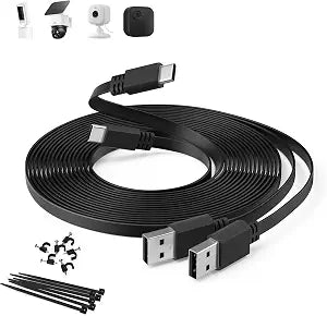 Itramax Flat USB A to USB C Security Camera Power Cable 20FT/6M 2Pack,Black