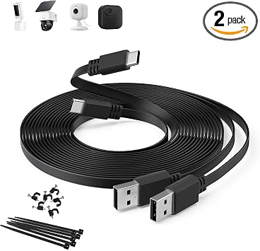 Itramax Flat USB A to USB C Security Camera Power Cable 20FT/6M 2Pack,Black