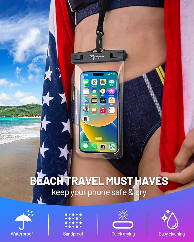 Waterproof Phone Pouch Bag - 7.5in Water Proof Cell Phone Case for Beach Travel, IPX8 Dry Bag with Lanyard for iPhone 16 15 14 Pro Max Galaxy S25+ S24+ Pixel 10 Pro, Cruise Essentials 2025