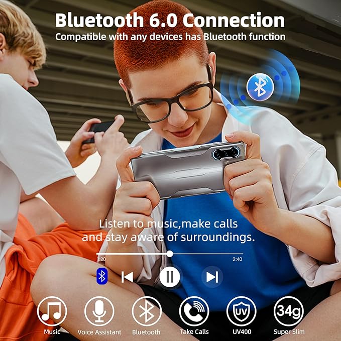 Smart Glasses | Bluetooth Glasses | 34g Ultra-Light Frame for Daily Use | Hands-Free Calls, Music & Voice Control | 8-10H Battery USB-C Charging(Photochromic Clear Lenses)
