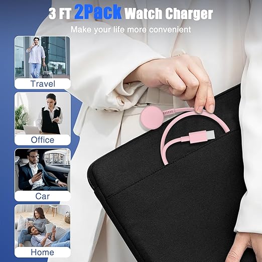 2Pack for Apple Watch Charger USB C Magnetic iWatch Charger Cable Fast Charging Cord Compatible with Watch Ultra2 Ultra Series 9 8 7 6 SE SE2 5 4 3 2 1-3FT(1M) Pink