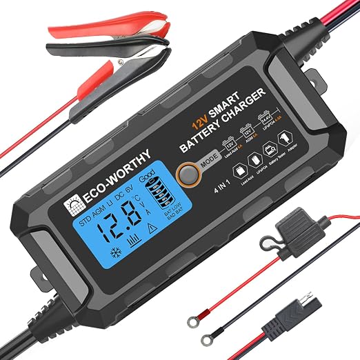 ECO-WORTHY 12V 5A Battery Charger for Lead Acid, Lithium (LiFePO4) Battery