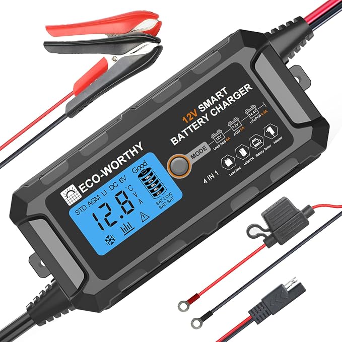 ECO-WORTHY 12V 5A Battery Charger for Lead Acid, Lithium (LiFePO4) Battery