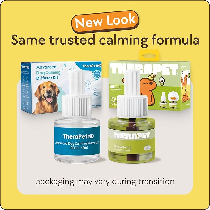 TheraPet MD 60-Day Dog Calming Diffuser - for Stress, Destructive Behavior, Pee Accidents, Separation Anxiety, Barking, Aggression & Chewing - 60-Day Refill Included - Packaging May Vary