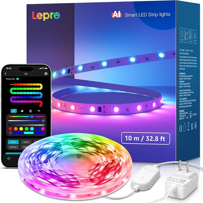 Lepro S1 AI Smart LED Strip Lights with IC 32.8FT 2.4G WiFi Bluetooth