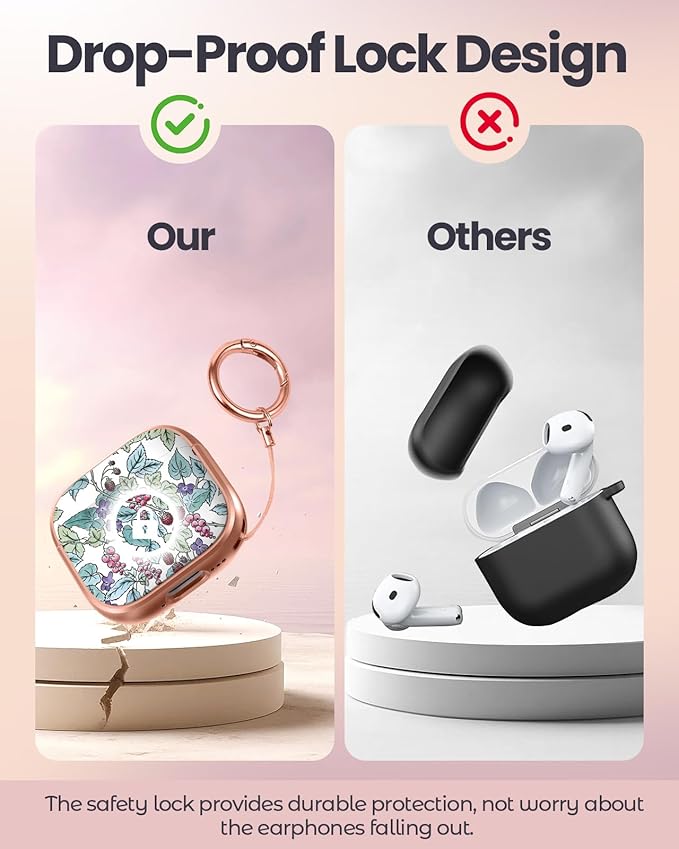 Coralogo for AirPods 4 Case with Safety Lock - Cute Cartoon for Women Girls Fashion Stylish Grape Pattern Design Kawaii Girly Girlish Hard Protective Cover for AirPods 4th Generation 2024