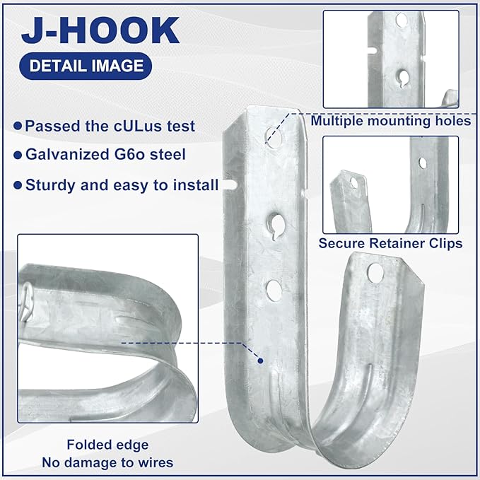 Gisafai 200 J Hooks for Hanging, Heavy Duty J Hooks, Metal Cable Hook for Wire Management, Ul Certification, G60 Galvanized Steel (1/5-16 Inch)