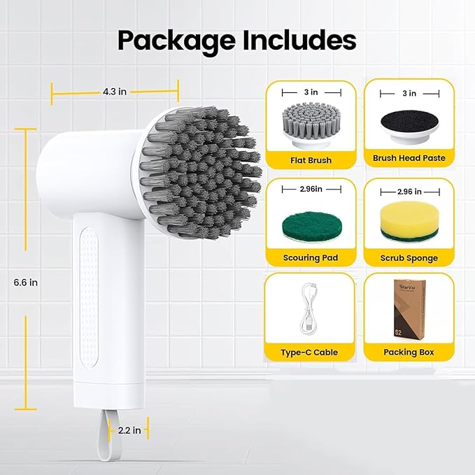 KtEli Electric Spin Scrubber, 2 Speeds Electric Cleaning Brush, Cordless Shower Cleaning Brush with 4 Brush Heads | Versatile Power Scrubber for Bathroom, Shower, Tub, Tile, and Car, White