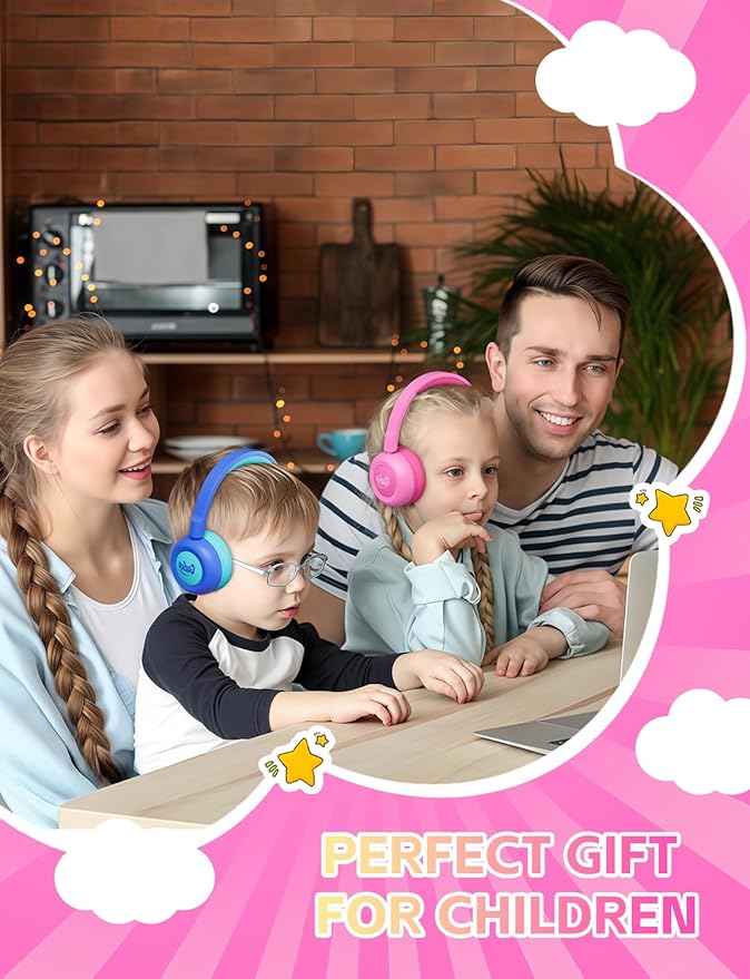 gorsun Kids Bluetooth Headphones,Toddler Headphones with Microphone,85dB Volume Limited,Bluetooth 5.3 Adjustable Lightweight Kids Wireless Headsets for Boy Girl Tablet Travel School