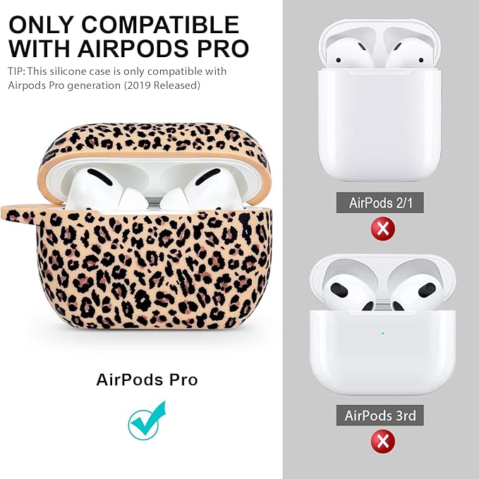 Khaki Leopard Silicone Compatible with AirPods Pro Case 2019, Gawnock Soft Case Cover Flexible for Print Cover for Women Girls with Keychain - Khaki Leopard Cheetah