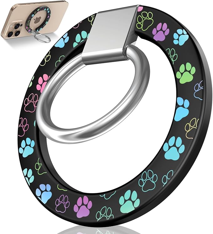 Toycamp Phone Grip Ring Holder Compatible with MagSafe - Magnetic Phone Grip Stand Women Cute Painting Removable Rotatable Magnet Accessories for iPhone 17 Pro Max/16/15/14/13/12 Series, Footprints