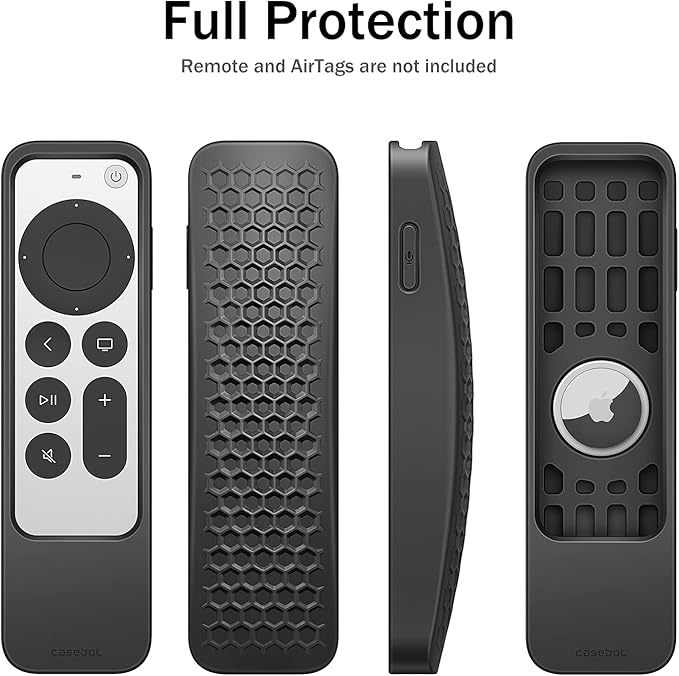 Fintie Case for Apple TV Remote 2021 2022 - Silicone 2-in-1 Case for Apple TV Siri Remote (2nd Gen/3rd Gen) and Apple AirTag + Honey Comb Lightweight Anti Slip Shockproof Silicone Cover (Pack of 2)