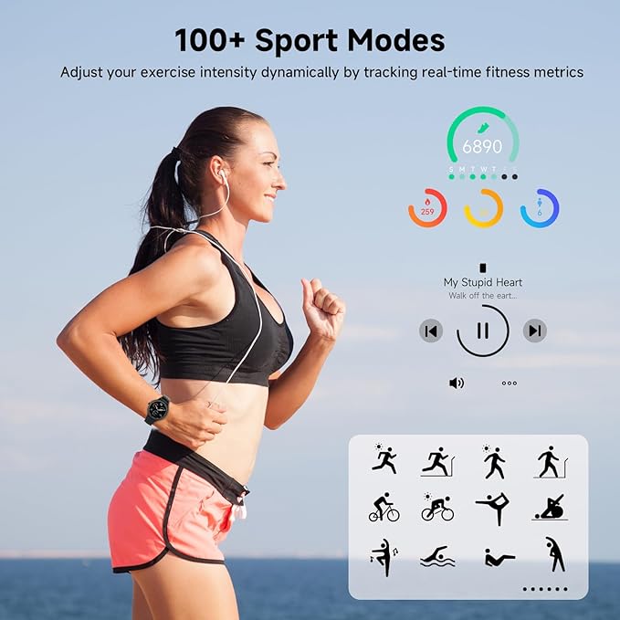 Smart Watches for Women Men 1.27" HD Fitness Tracker with Heart Rate/Sleep/Step/SpO2 Monitor, IP68 Waterproof Watch for Android iOS (Black)