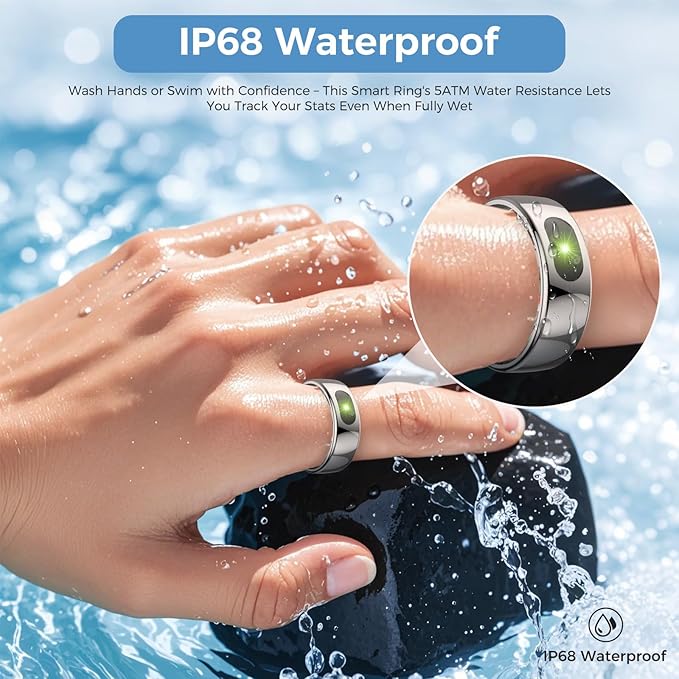 Smart Ring with Instant Notification Alerts & Gesture Control - Sleep Tracker Ring, Fitness Ring for Steps & Heart Rate, IP68 Waterproof (Silver, 9)