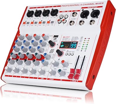 MW-6 White 6 Channel Professional DJ Audio Mixer, Portable Controller Mixer with DSP 99 Preset Effects for Live Streaming, Podcasting, Family Party, Music Recording