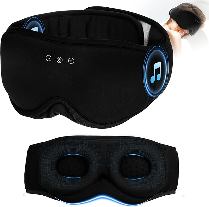 MUSICOZY Sleep Mask Headphones Bluetooth 5.4, 3D Blackout Eye Mask with Wireless Music Earphones, Hi-Fi Sound＆Long Battery Life Sleeping Headphones for Side Sleepers, Uniqe Gift for Men Women Travel