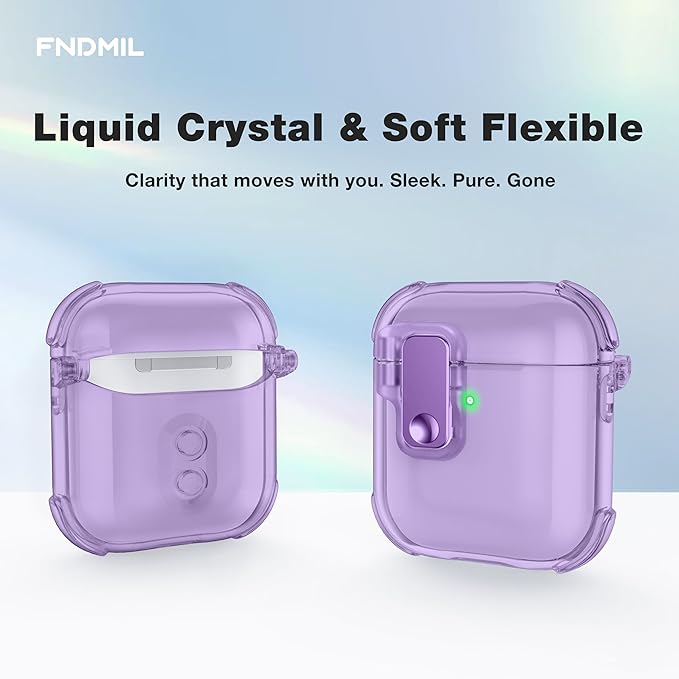 Case for AirPods 1/2 Case Cover with [Lock Safety &Pop Up][Military Shockproof] Anti-Yellow Transparent Soft TPU Wireless Charging for AirPods 1st/2nd Generation Case with Keychain,Clear Purple