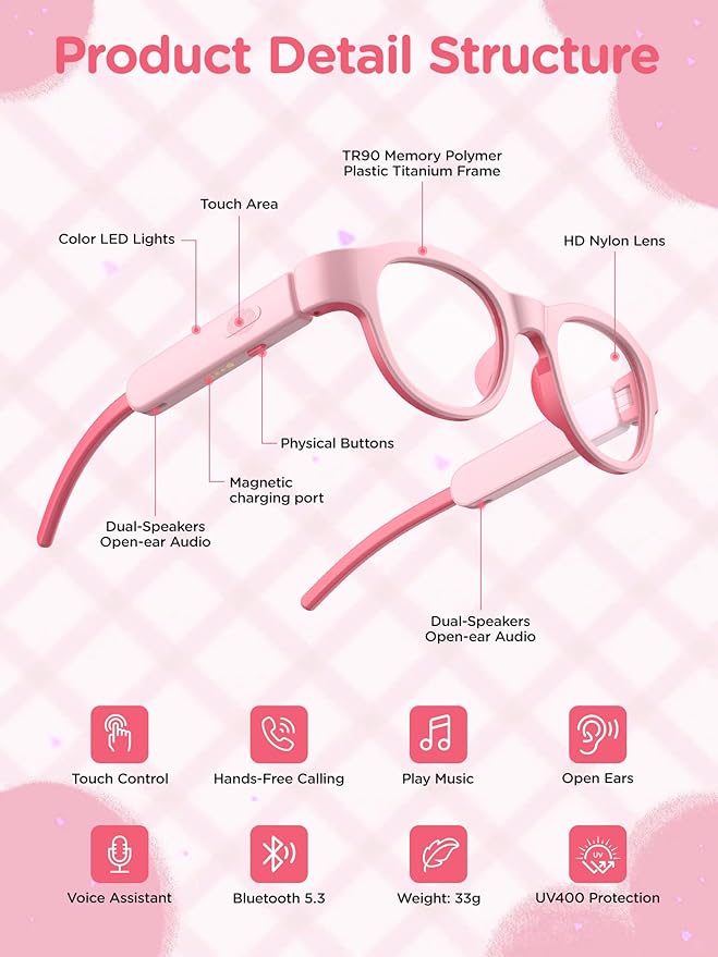 Smart Bluetooth Glasses for Kids with Blue Light Protection