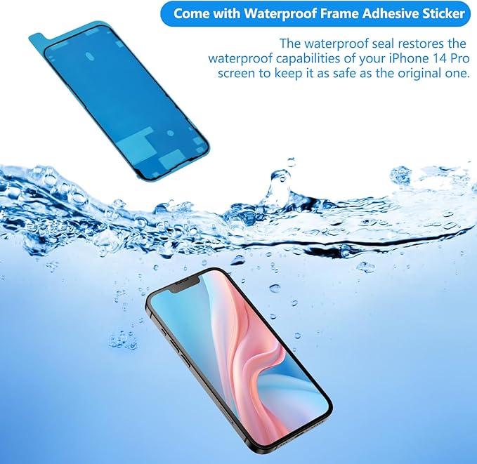 for iPhone 14 Pro Screen Replacement 6.1 Inch, Diykitpl 3D Touch LCD Display for A2650, A2889, A2892, A2891, A2890, with Repair Tools Kit+Waterproof Frame Sticker+Tempered Glass