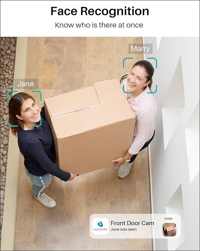 WUUK Security Camera, 4MP Indoor/Outdoor Wired Camera, Face Recognition, Color Night Vision & Spotlight, No Monthly Fee, Magnetic Mount, 2.4 GHz WiFi Only, Compatible with Amazon Alexa and Google Home