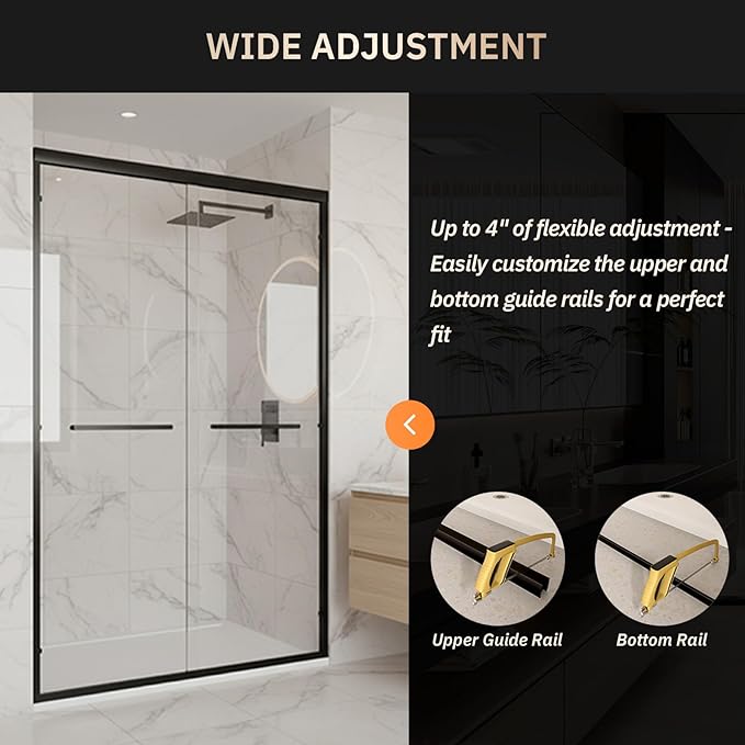 Shower Door 56-60" W x 72" H Semi-Frameless Double Sliding Bathroom Glass Shower Doors for Walk-in Shower with 1/4 inch Clear Tempered Glass, Matte Black