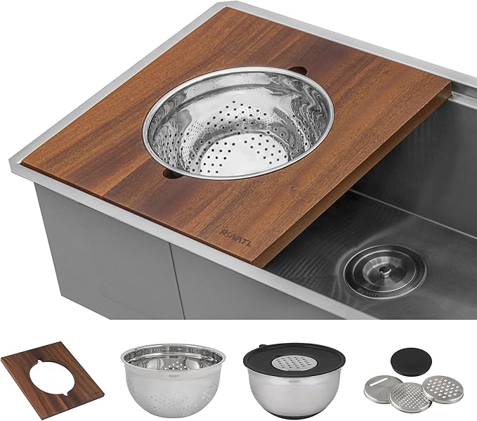 Ruvati 45-inch Undermount Workstation Kitchen Sink – 16 Gauge Stainless Steel Single Bowl with Ledges & Accessories – RVH8333