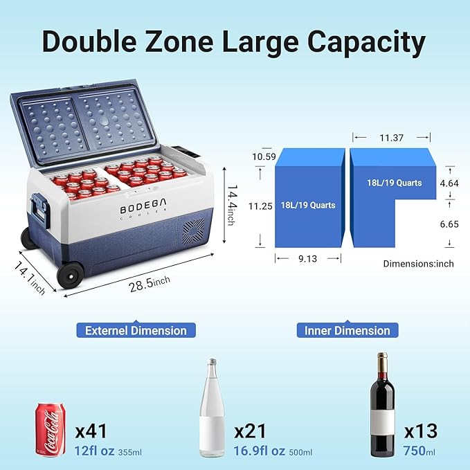 BODEGA BODEGACOOLER 12 Volt Portable Refrigerator,38 Quart Car Fridge APP Control,36L (-4℉-68℉) Compressor Car Freezer 12/24V DC and 100-240V AC for Travel,Truck RV Camping Boat and Home Use