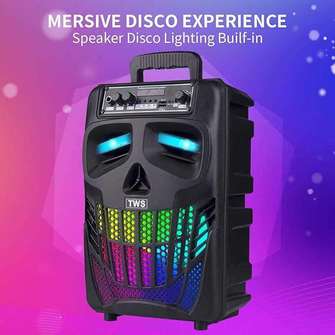 E I F E R Cool Skull Bluetooth Speakers, Portable Wireless Speaker, Compatible with Smartphones and Tablets, Suit for Home Garden Party, Black, 50W, 8-Inch
