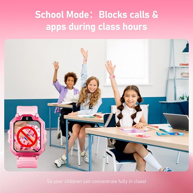 4G Kids Smart Watch, T17 Smartwatch Gifts with Panda Holder, GPS Tracker, Video Calling, SOS, Voice Chat, SMS, School Mode, Puzzle Games, HD Touch Screen for Boys & Girls 3-12（Pink）