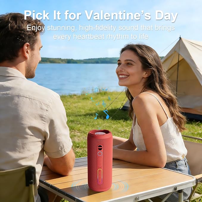 Bluetooth Speaker IPX7 Waterproof, Beach Speaker Waterproof Sandproof with 24W Loud Stereo Sound and Bluetooth 5.3, Enhanced Bass, TWS Pairing, 12 Hours of Playtime for Home/Outdoor (Red)