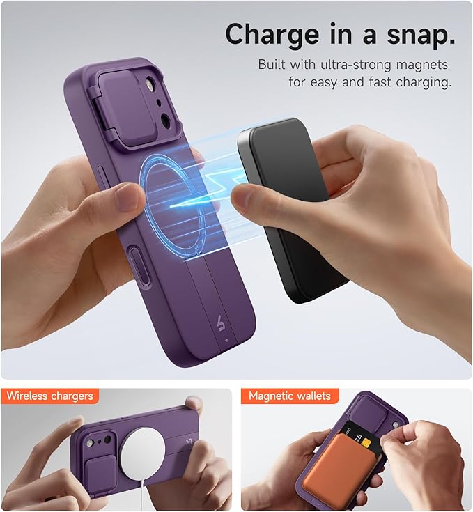 SURITCH for iPhone 17 Pro Max Case with Camera Control Cover, Camera Cover and Adjustable Kickstand, Compatible with MagSafe, Shockproof Bumper Protective Cases 6.9 Inch, Dark Purple