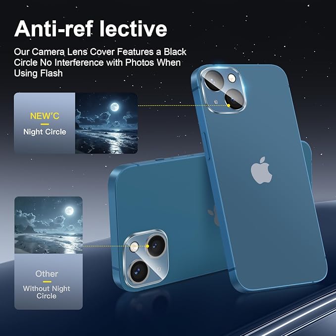 NEW'C 3x Privacy for iPhone 13 Screen Protector (6.1 inches)+ 3x Camera Lens Protector, Sensor Protection, Case Friendly Tempered Glass Film + Dust Plug- Enhanced Privacy Angle of 28 Degrees