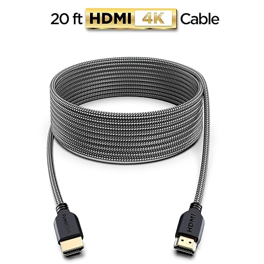 PowerBear 4K Long HDMI Cable 20 ft [2 Pack] High Speed, Braided Nylon & Gold Connectors, 4K @ 60Hz, Ultra HD, 2K, 1080P, ARC & CL3 Rated | for Laptop, Monitor, PS5, PS4, Xbox One, Fire TV, Apple TV