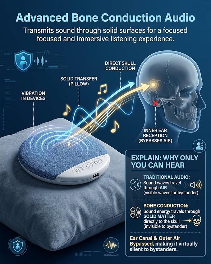 Bone Conduction Pillow Speaker, Bluetooth Under Headrest Sound Box with Timer, Ultra Thin Private Audio Machine for Sleeping, Wireless Bedside Music Aid, Portable Night Rest Gadget(2pcs#C)
