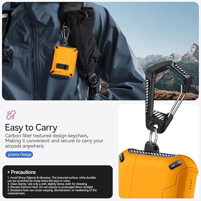 for AirPods Pro 2nd/1st Case (2023/2022/2019) with Phone Stand,（with Automatic Snap Switch） Carbon Fiber Design Protection Cover with Cleaning Pen,Yellow