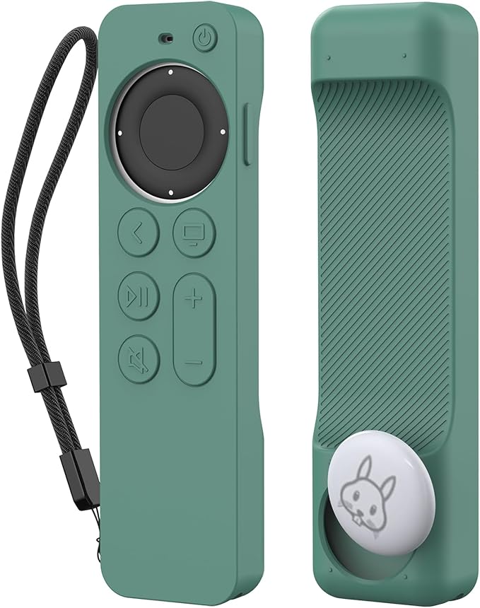 AhaStyle Case Compatible with 2022 Apple TV 4K HD Siri Remote 3rd Generation [AirTag Holder Built in] All Around Cover Apple TV Remote/Siri Remote (2nd) and AirTag (Pine Green)