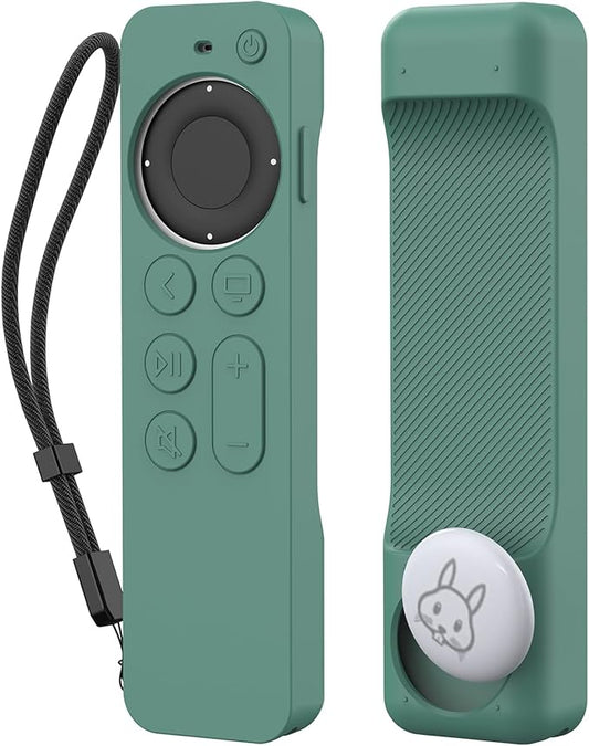 AhaStyle Case Compatible with 2022 Apple TV 4K HD Siri Remote 3rd Generation [AirTag Holder Built in] All Around Cover Apple TV Remote/Siri Remote (2nd) and AirTag (Pine Green)